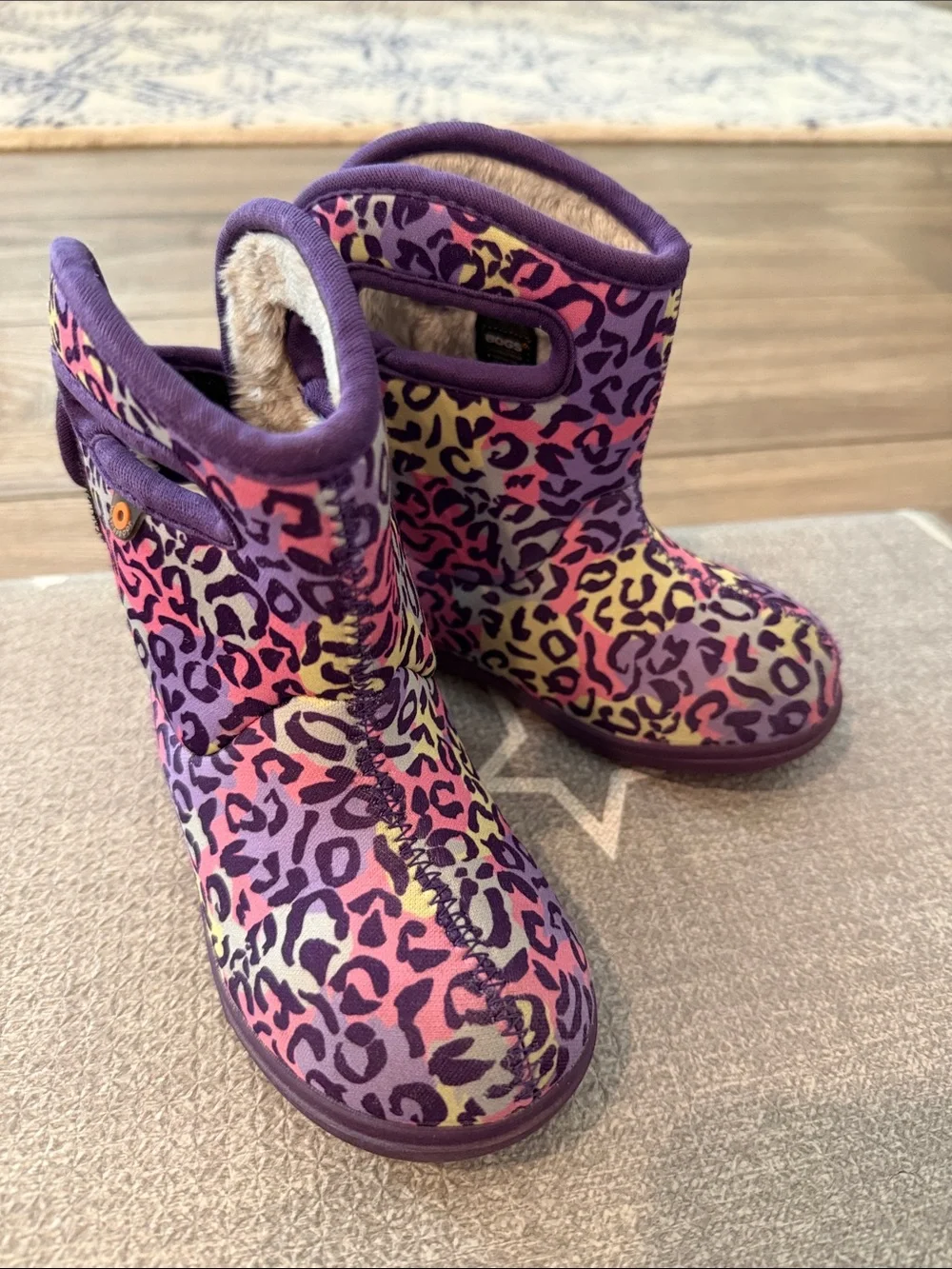 Bogs Kids Purple Multicolor Leopard Rain & Snow Boots